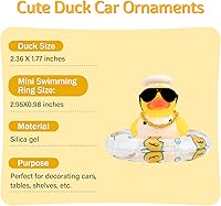 Vista 5 de Wonuu Decoración de pato de goma para automóvil, adorno de tablero con mini collar de anillo de natación y gafas de sol