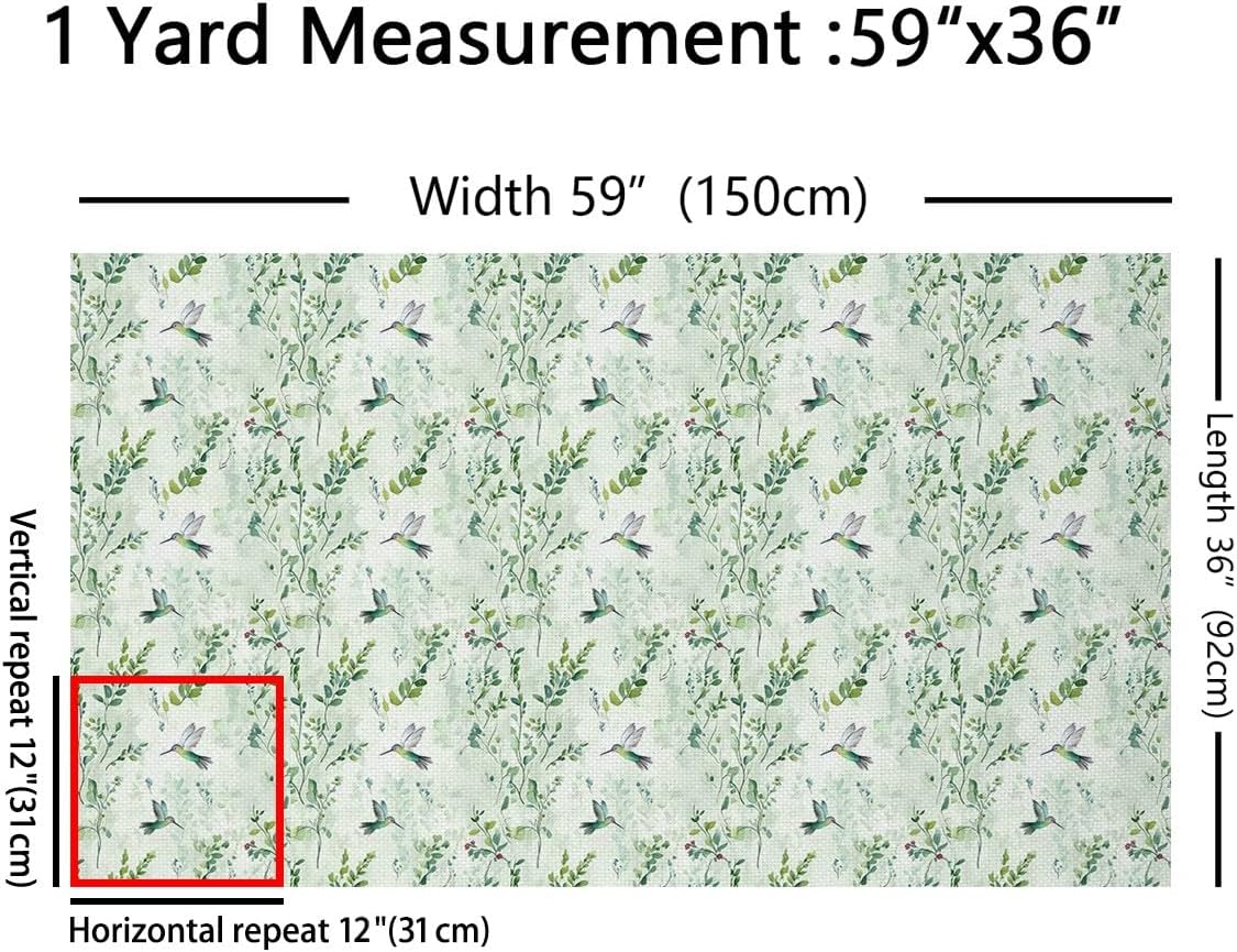Erosebridal Abstract Grass Green Leaf Fabric by The Yard, Turquoise Hummingbird Waterproof Indoor Fabric, Mint Green Boho Outdoor Indoor Decor, Watercolor Botanical Upholstery Fabrics, 2 Yards