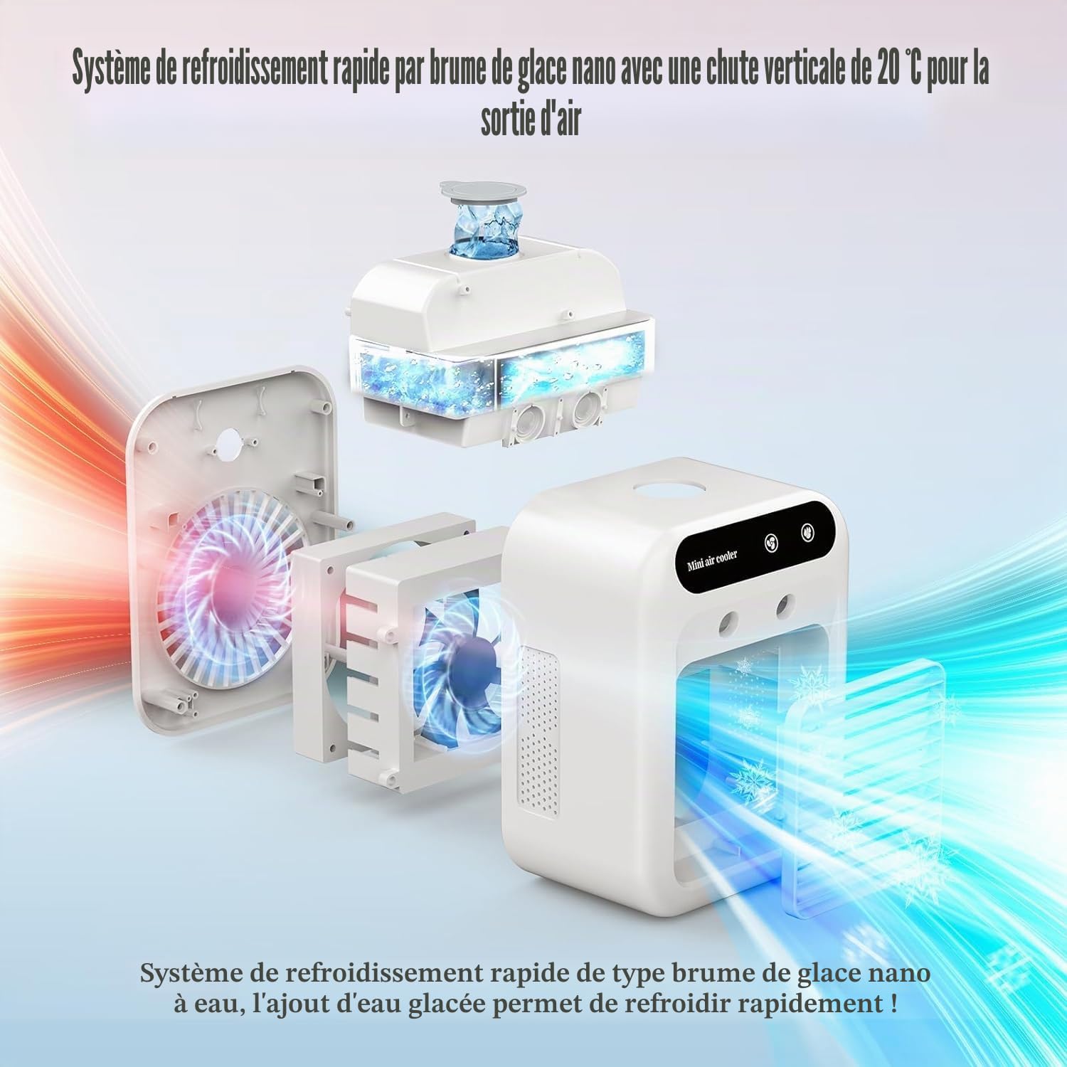 Generic Climatiseur portable, mini ventilateur USB, refroidisseur d'air, humidificateur d'air, ventilateur à 2 vitesses, deux modes d'atomisation pour la maison, le bureau et l'extérieur, blanc