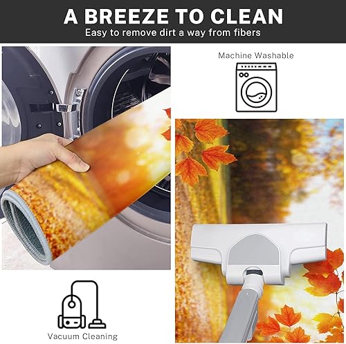 Miniatura 6 de ArtSocket Juego de 2 alfombras y tapetes de cocina de otoño, antideslizantes, lavables, con hojas de arce otoñales, hojas de otoño, árboles, cocina,