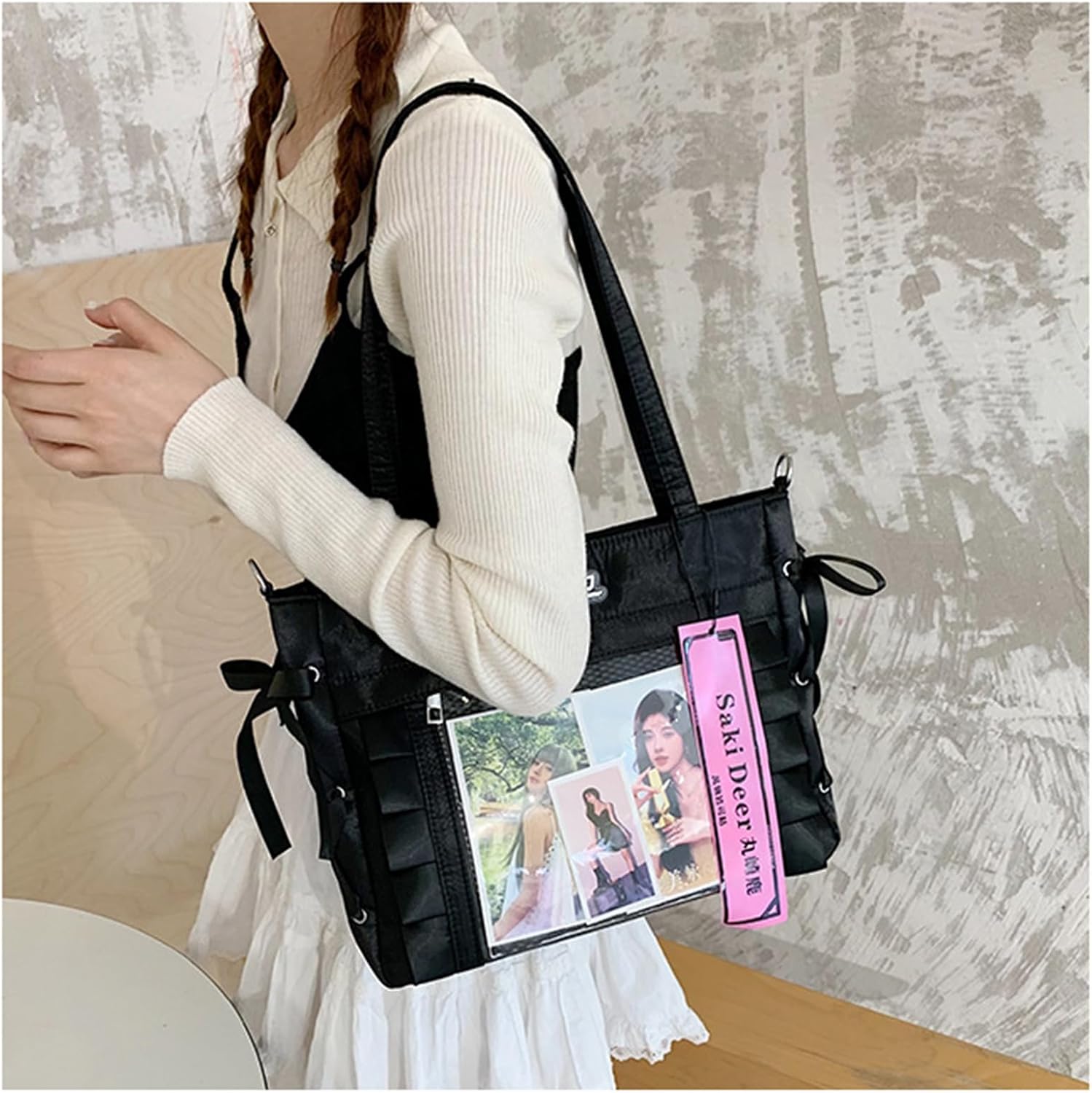 Ita Bag Ribbon Bow Tote Bag Pin Display Shoulder Bag Cute Kawaii Handbag Lolita Crossbody Bag for Anime Cosplay