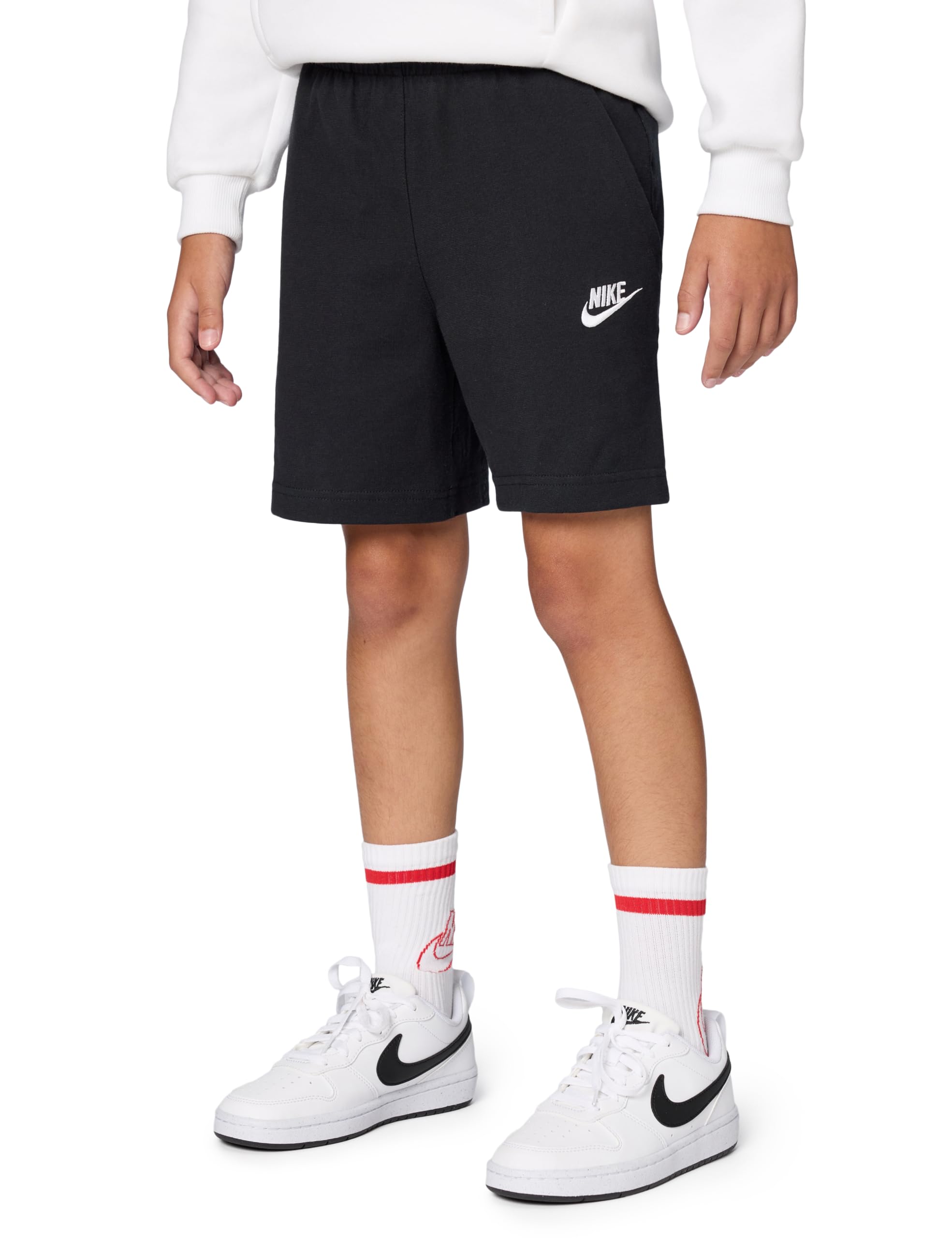 NIKE FZ5512-010 K NSW Club Knit Short 6IN LBR Shorts Boy's Black/White Size S