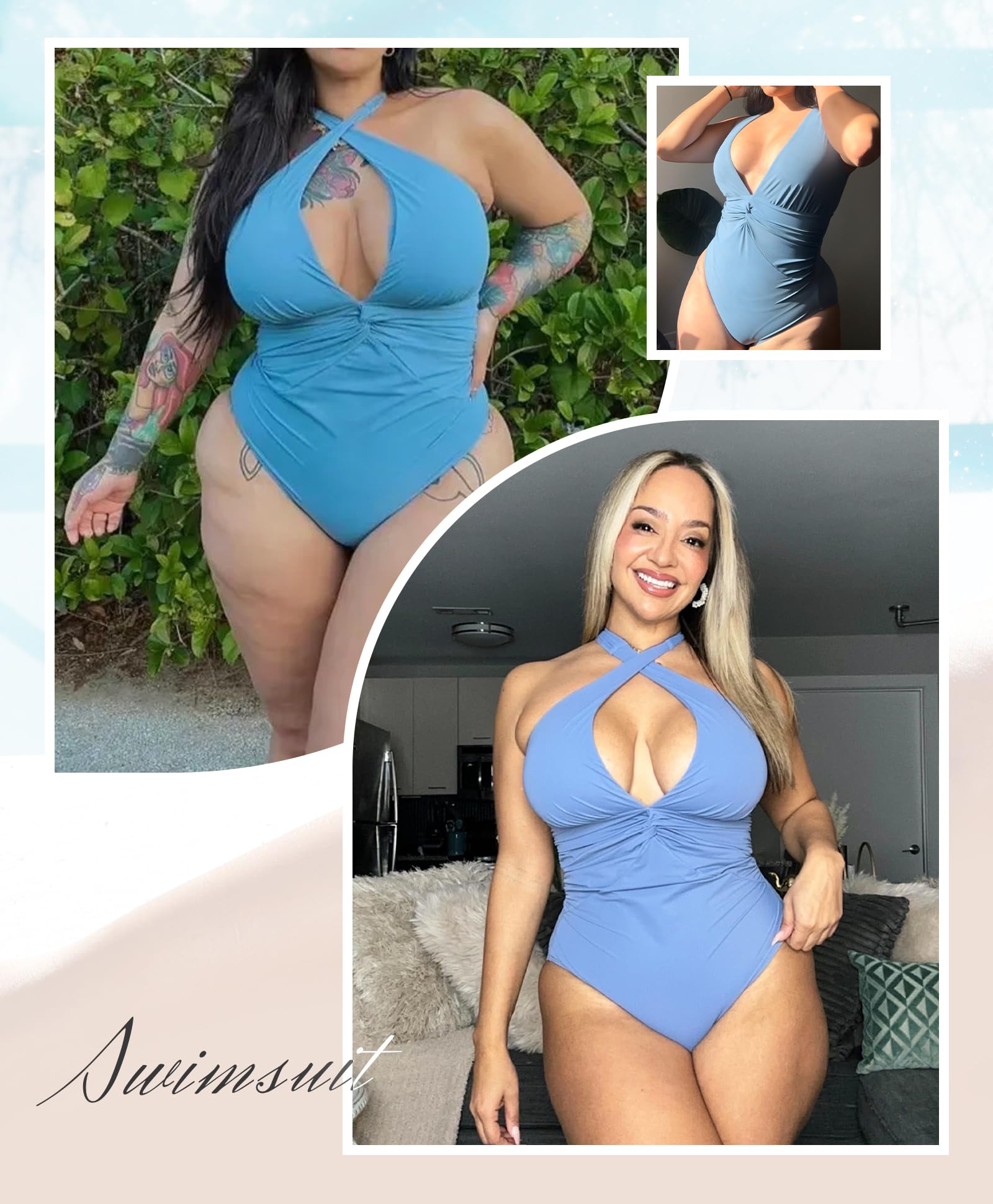 SHAPELLX Women's One Piece Swimsuit Tummy Control Ruched Full Coverage Bathing Suit V Neck Slimming Swimwear