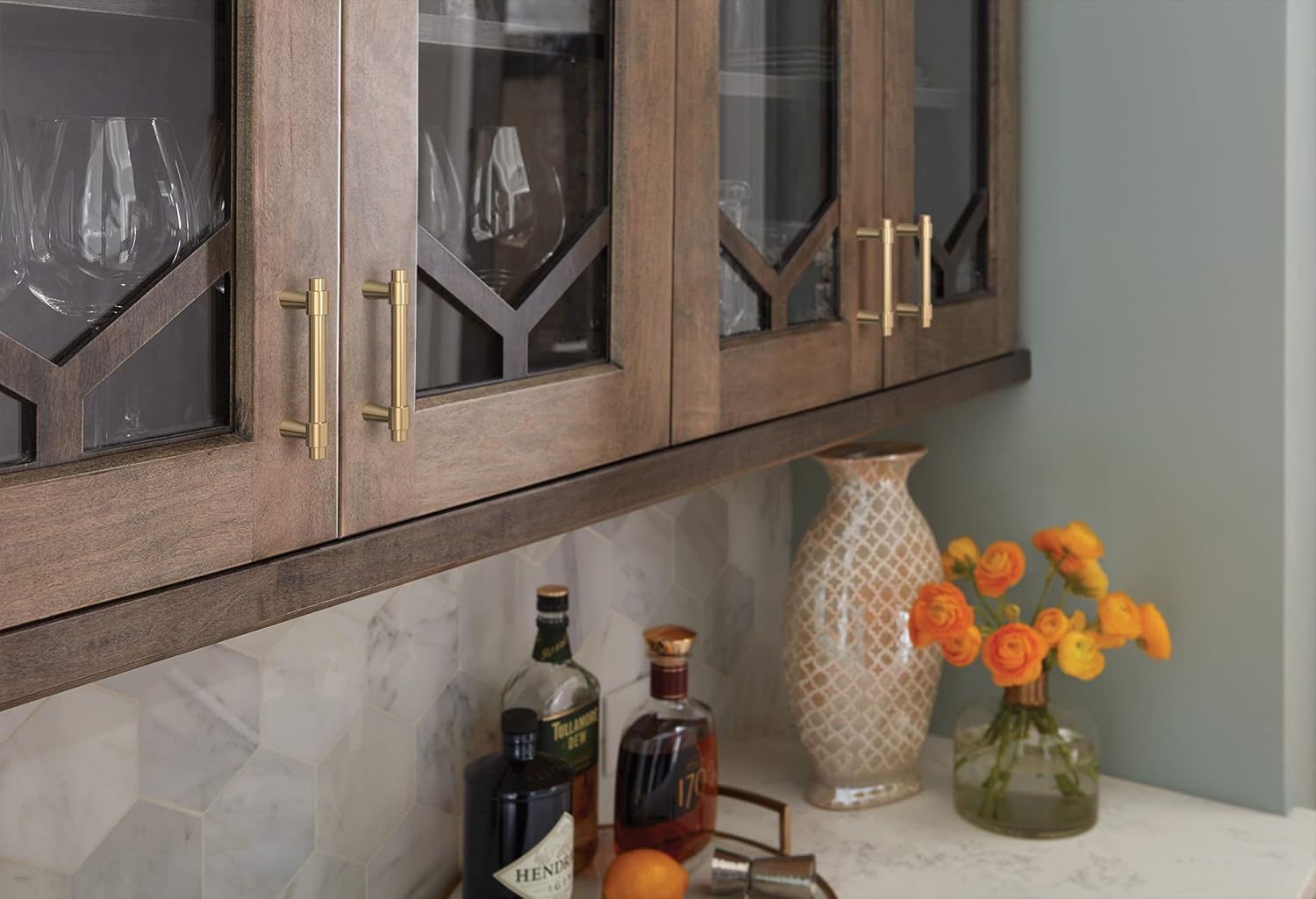Champagne Bronze Modern Bar Cabinet Pull with Mounting Hardware