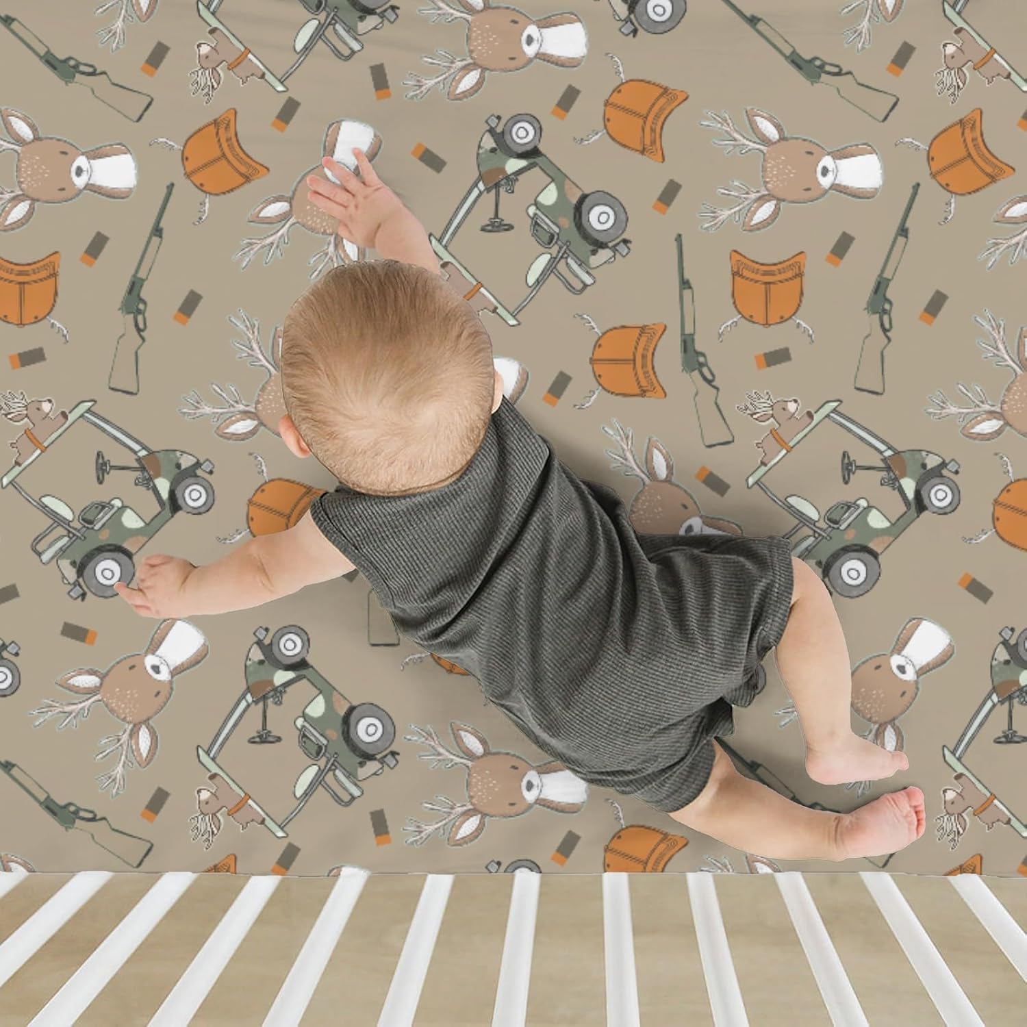 Brown Boys Kids Hunting Baby Crib Sheets for Boy 52"x28" Camouflage Deer Hunting Soft Snug Fitted Crib Mattress Cover Animal Hunt Hunter Nursery Baby Sheet for Standard Crib & Toddler Bed Mattress