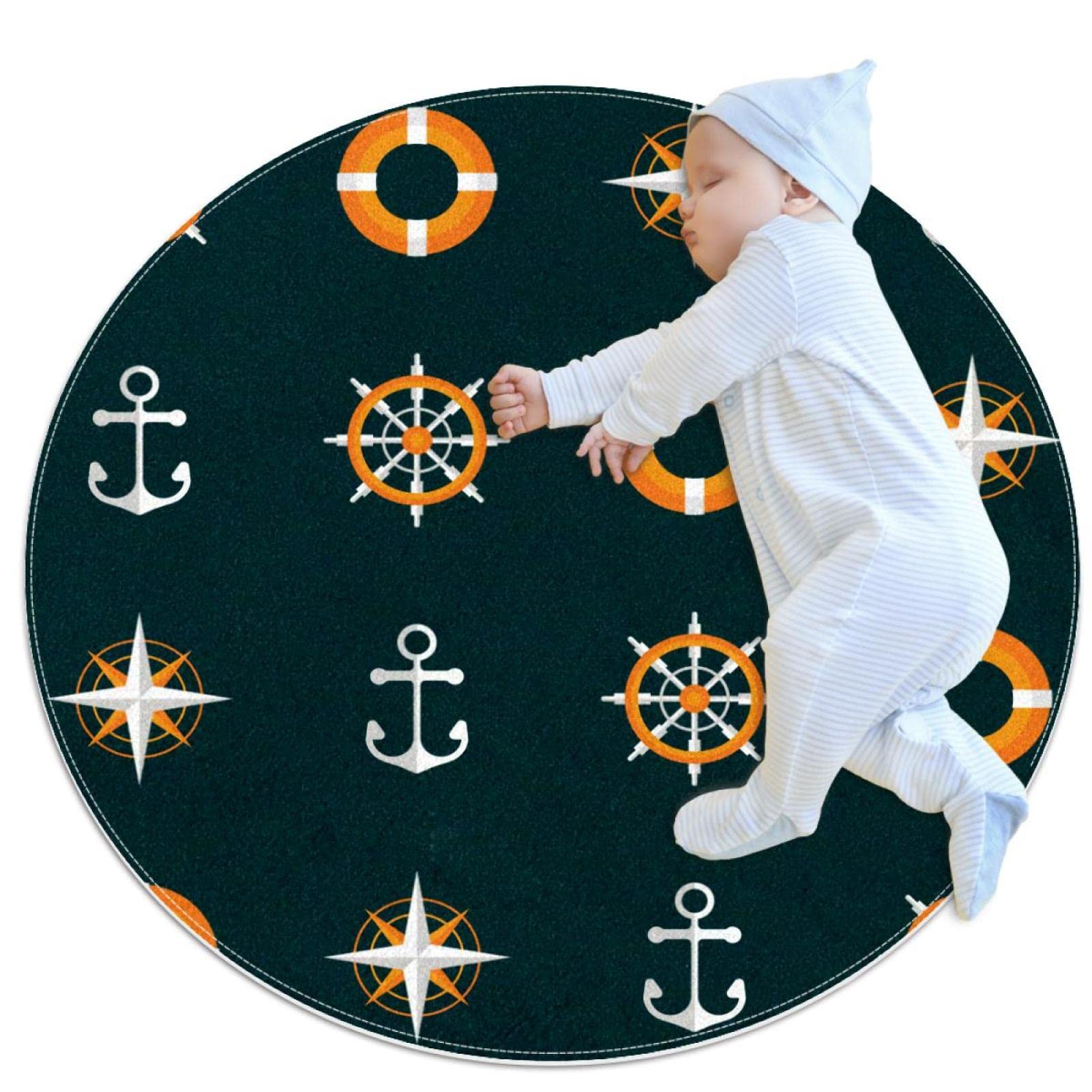 Tapis rond chambre 100x100 JDEZ avec motif ancre marine de salon