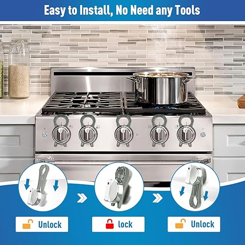 Miniatura 5 de Cerradura para pomo de estufa de gas, a prueba de bebés, para seguridad infantil (paquete de 5), color gris