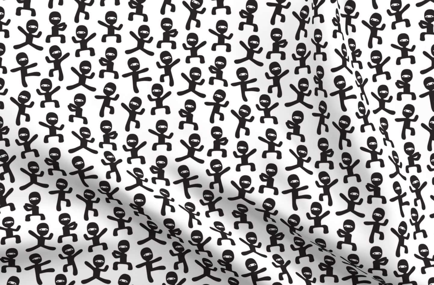 Spoonflower Fabric - Karate Fun Monochrome Nursery Whimsical Printed on Upholstery Velvet Fabric Fat Quarter - Upholstery Home Decor Bottomweight Apparel