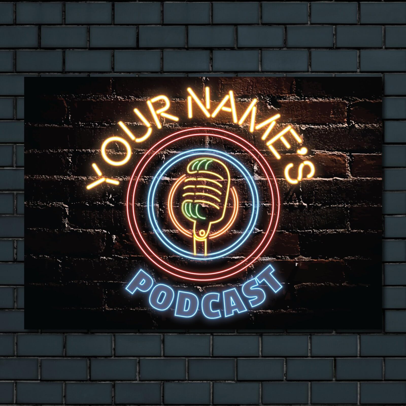 My Pixel Print Metal Personalised Neon Effect Podcast Cover Artwork Logo Design Decor Plaque