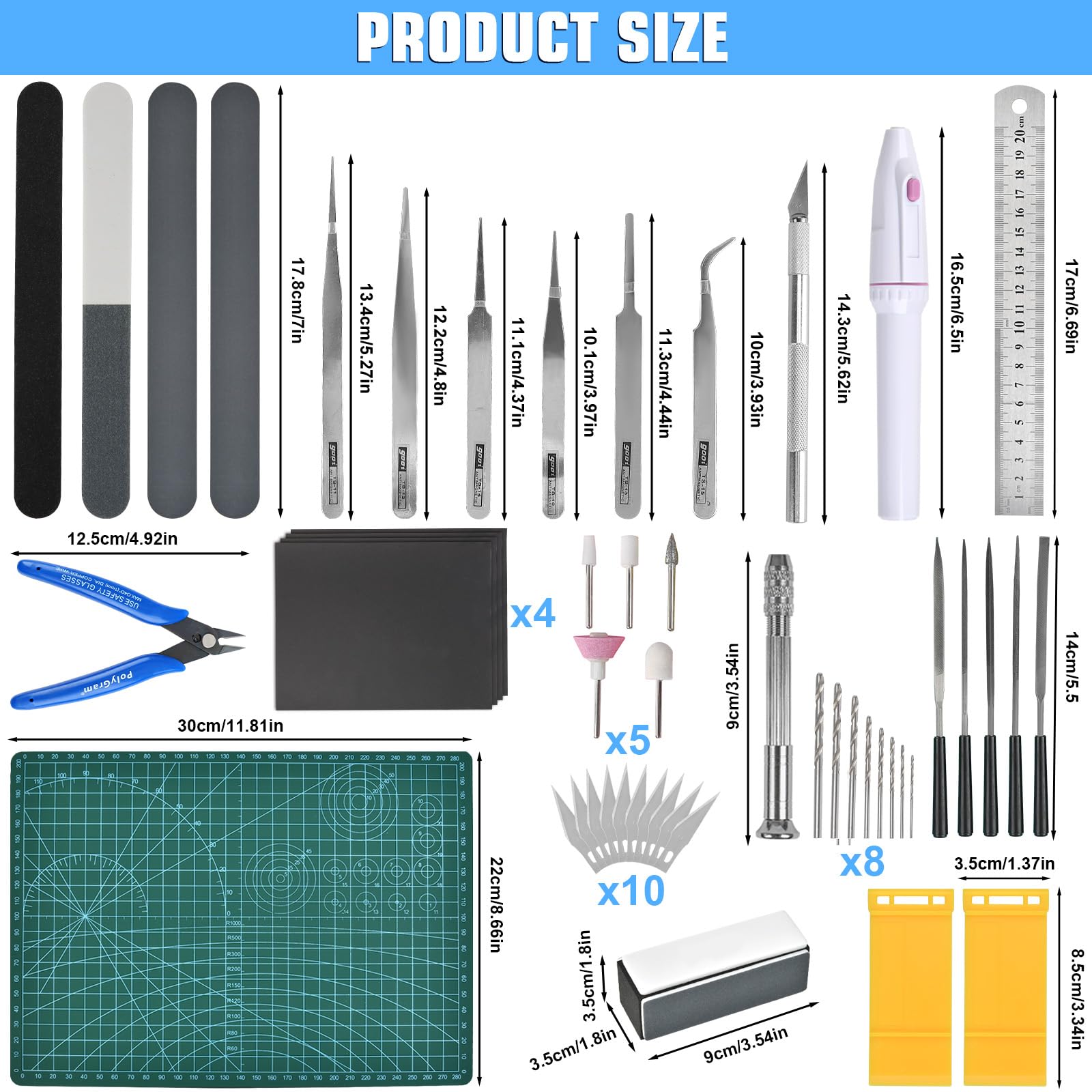 53 Pezzi Gundam Model Tools Kit, Set di Strumenti per Hobby Assembler, Strumenti di Modellazione Gundam di Base e Set Artigianale per Costruzione, Riparazione e Fissaggio