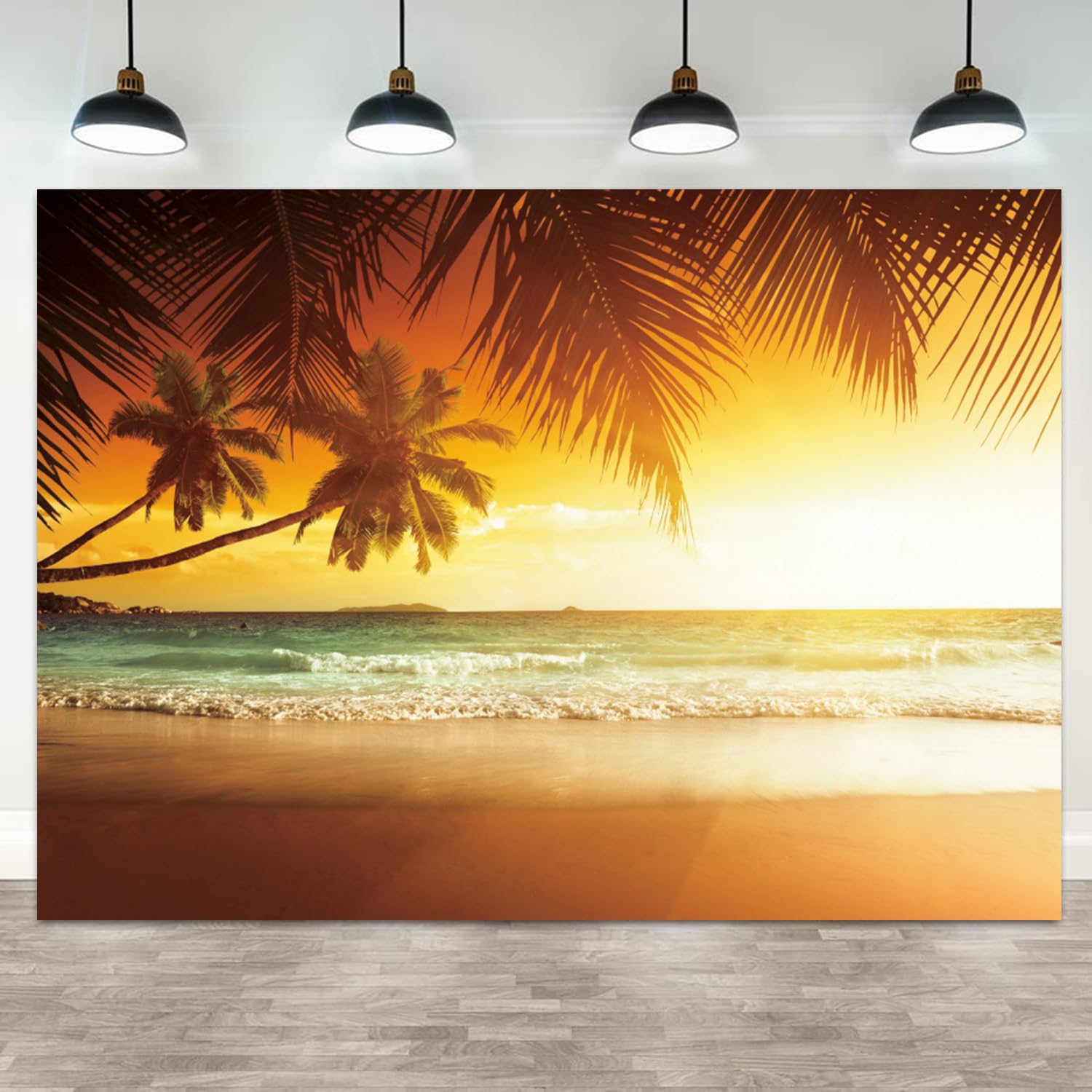 ASDCXZ 20x10ft Sunset Beach Backdrop Tropical Seaside Coconut Palm Trees Photography Background Summer Sand Hawaii Luau Party Banner Decorations