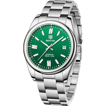Benyar 5185 Men's Automatic Watch Stainless Steel Strap Waterproof Luminous Casual Business Sport Analogue Self-Winding Watch Date
