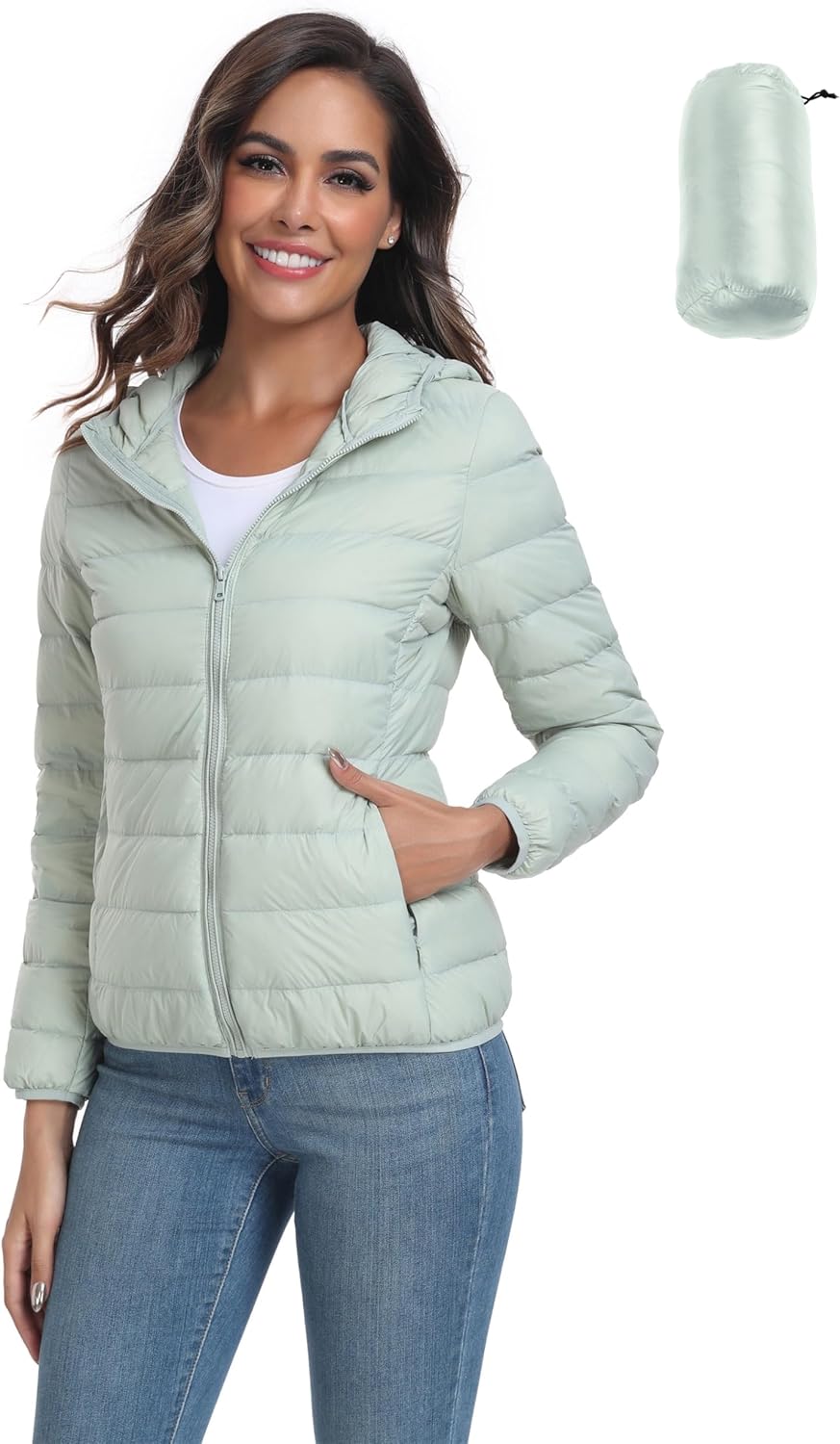 Valennia Women's Short Down Coat Packable Puffer Jacket With Hooded Winter Ultra Light Outerwear