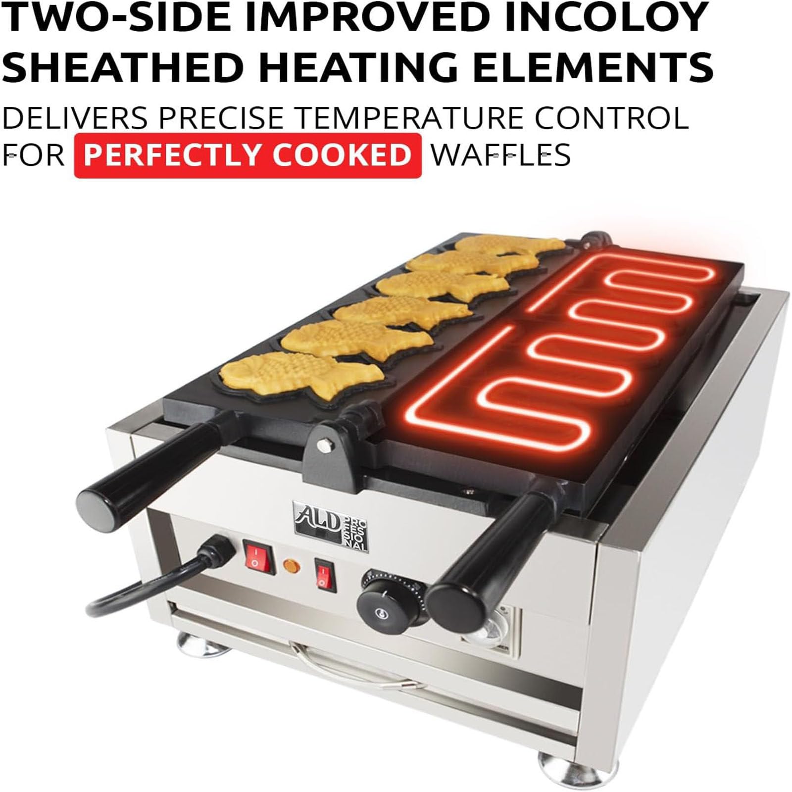 Máquina hacer gofres pescado Taiyaki,máquina para hacer gofres de mermelada o helado de uso comercial,6 piezas, máquina para hacer gofres de acero,Curada-pre-Seasoned,Camping y Barbacoa,110V