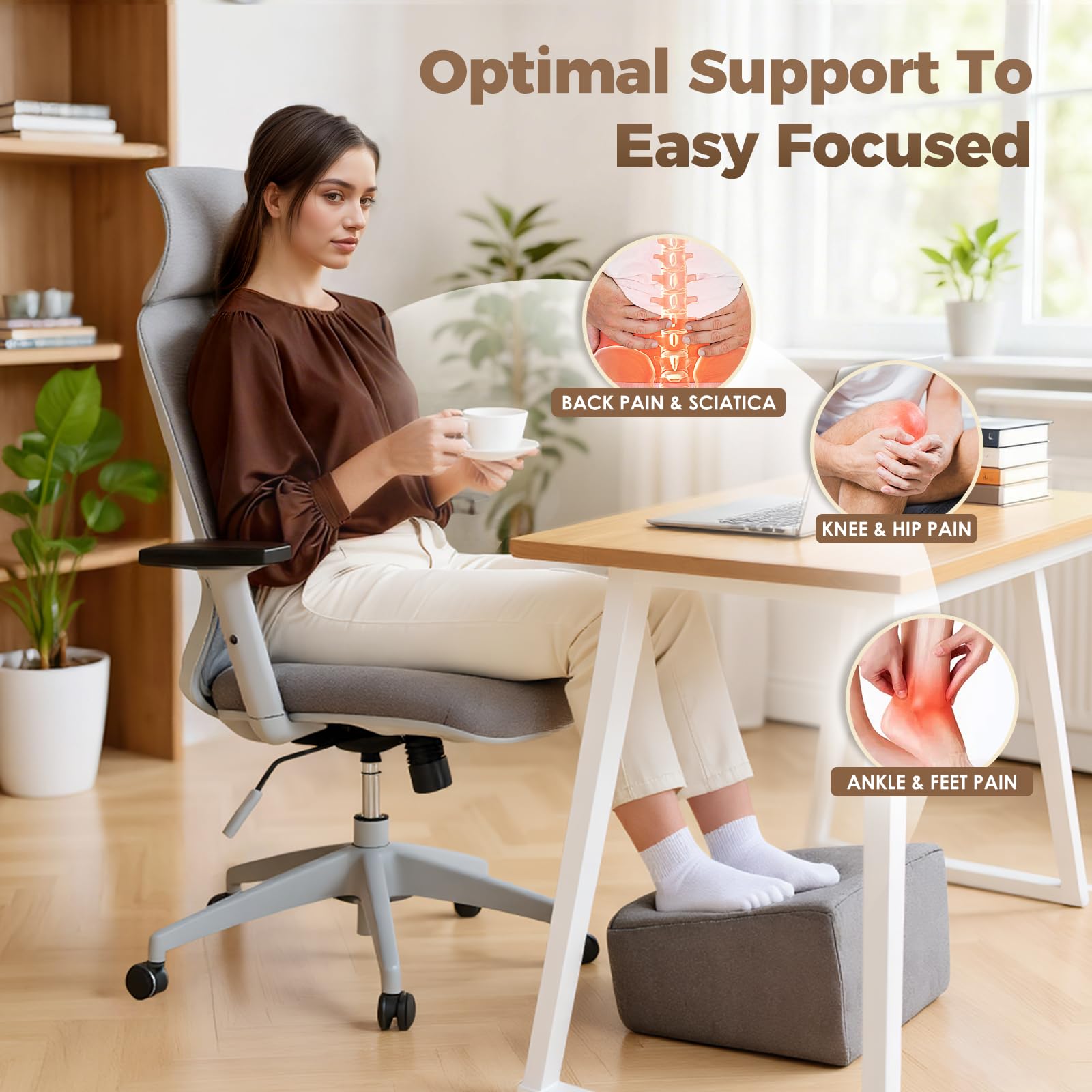 Reposapiés para debajo del escritorio en la oficina, reposapiés de 3 alturas ajustables 15/27/45 cm, descanso ergonómico con funda lavable para silla de oficina y silla de juegos, silla de oficina y