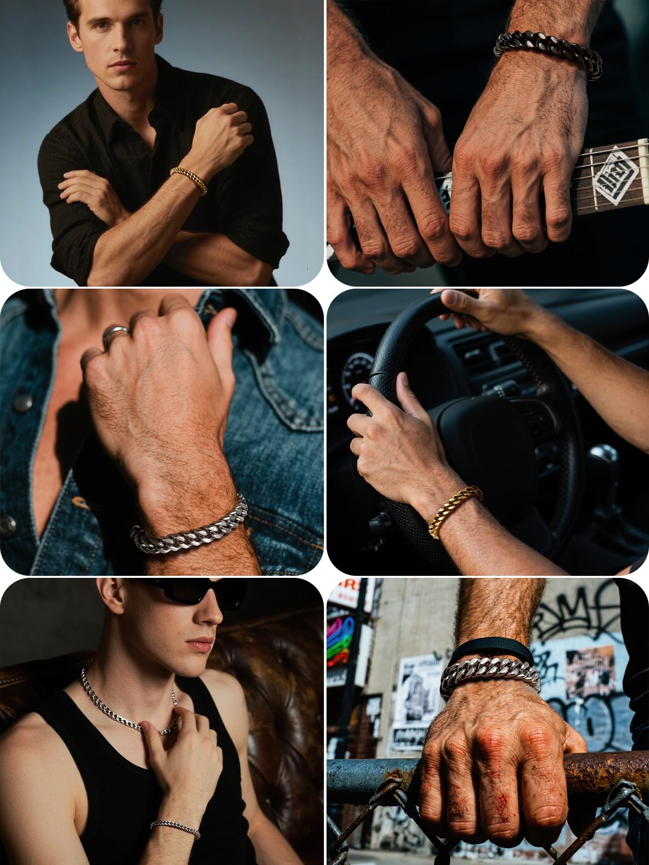 Bestyle Armband Herren Schwarz Panzerkette Armbänder für Herren Edelstahl Glieder Armband für Männer Jungen Armkette Hip Hop Rapper Modeschmuck 9mm Breit, 19cm Lang