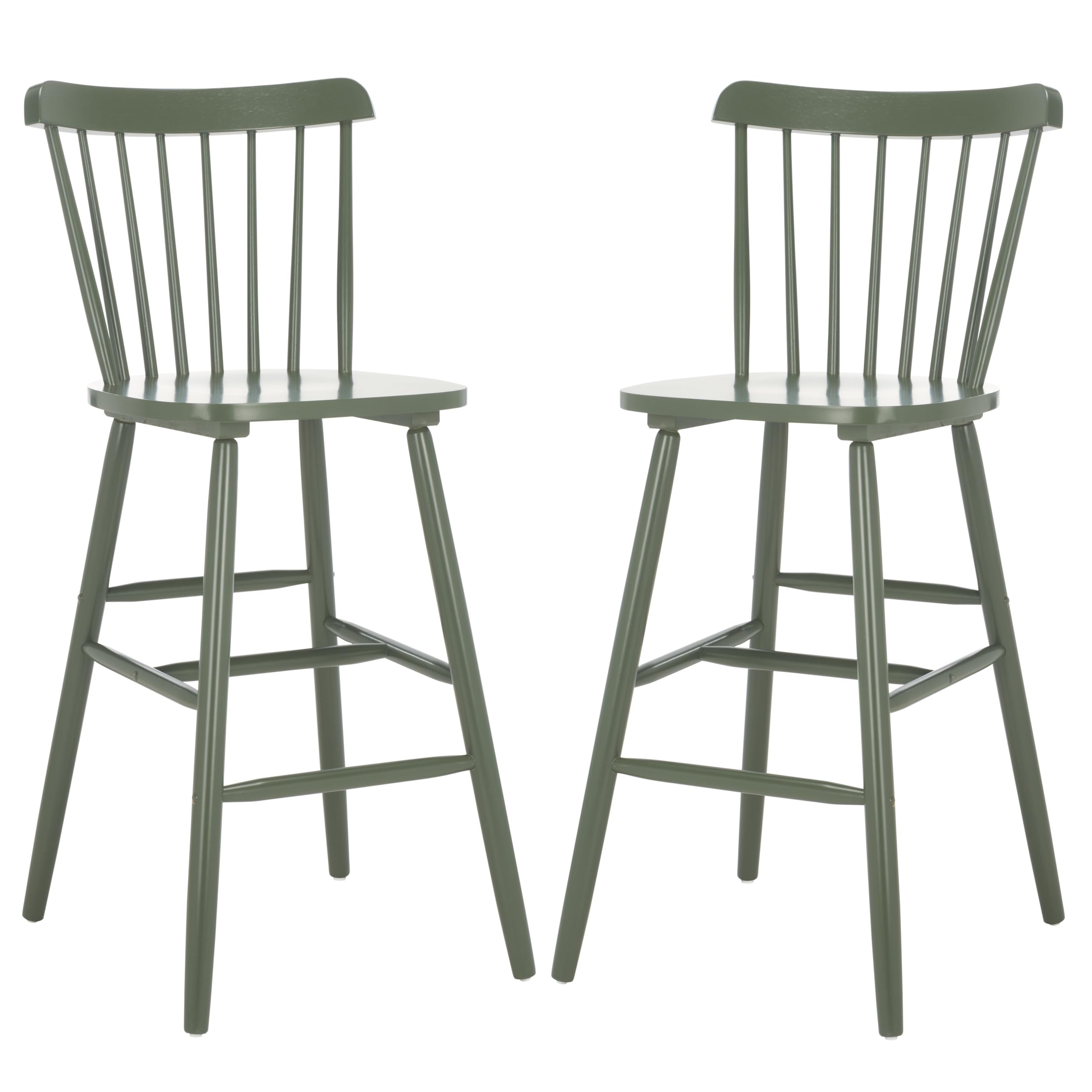 SAFAVIEH Home Collection - Galena Bar Stool Set of 2, Dusty Green Solid Wood, 30-inch Seat Height, Farmhouse Windsor Spindle Back Design (