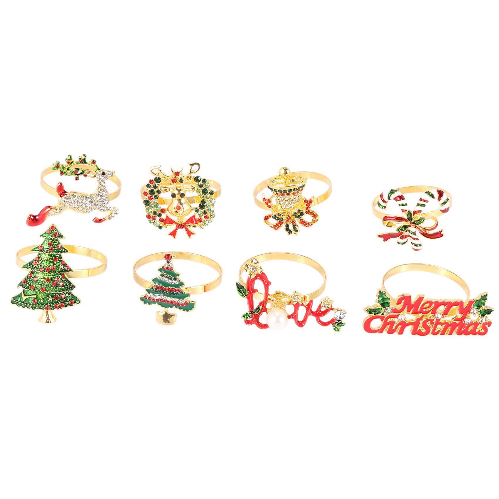 CTRLZS Christmas Napkin Rings - Set of 8 Napkin Holder Rings for Holiday Christmas Table Decoration Napkin Buckle