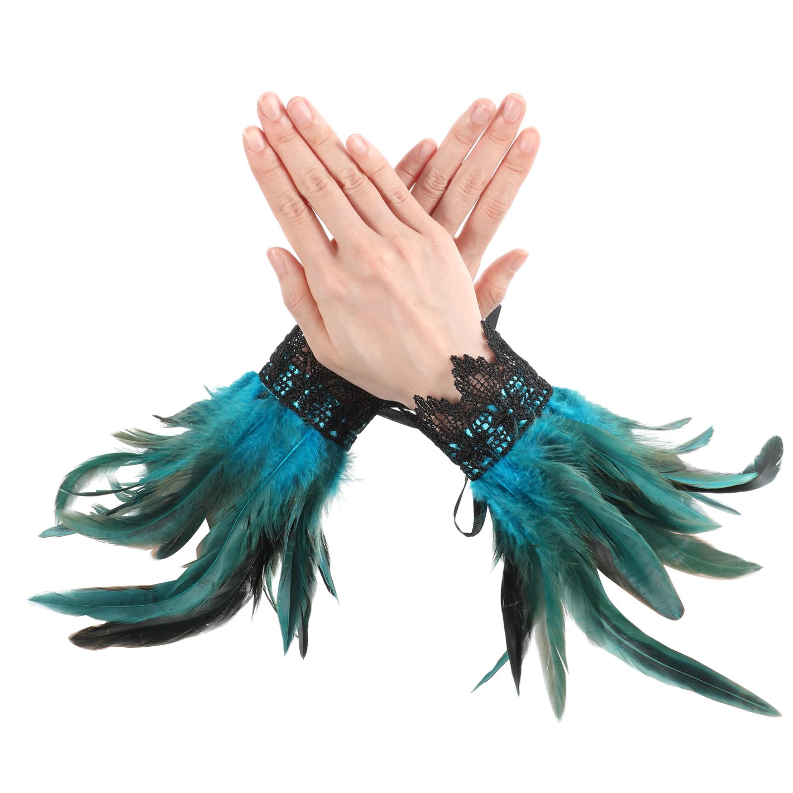 WLLHYF Black Lace Feather Gloves Witch Angel Costume Wedding Accessory Blue — image 1