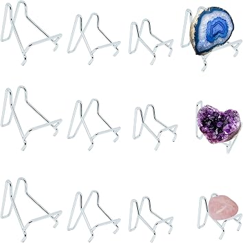 12 PCS Rock Display Stand Silver Metal Crystal Holder in 3 Sizes Perfect for Displaying Small Collectibles, Crystal, Rocks, Minerals, Agate, Fossils and More