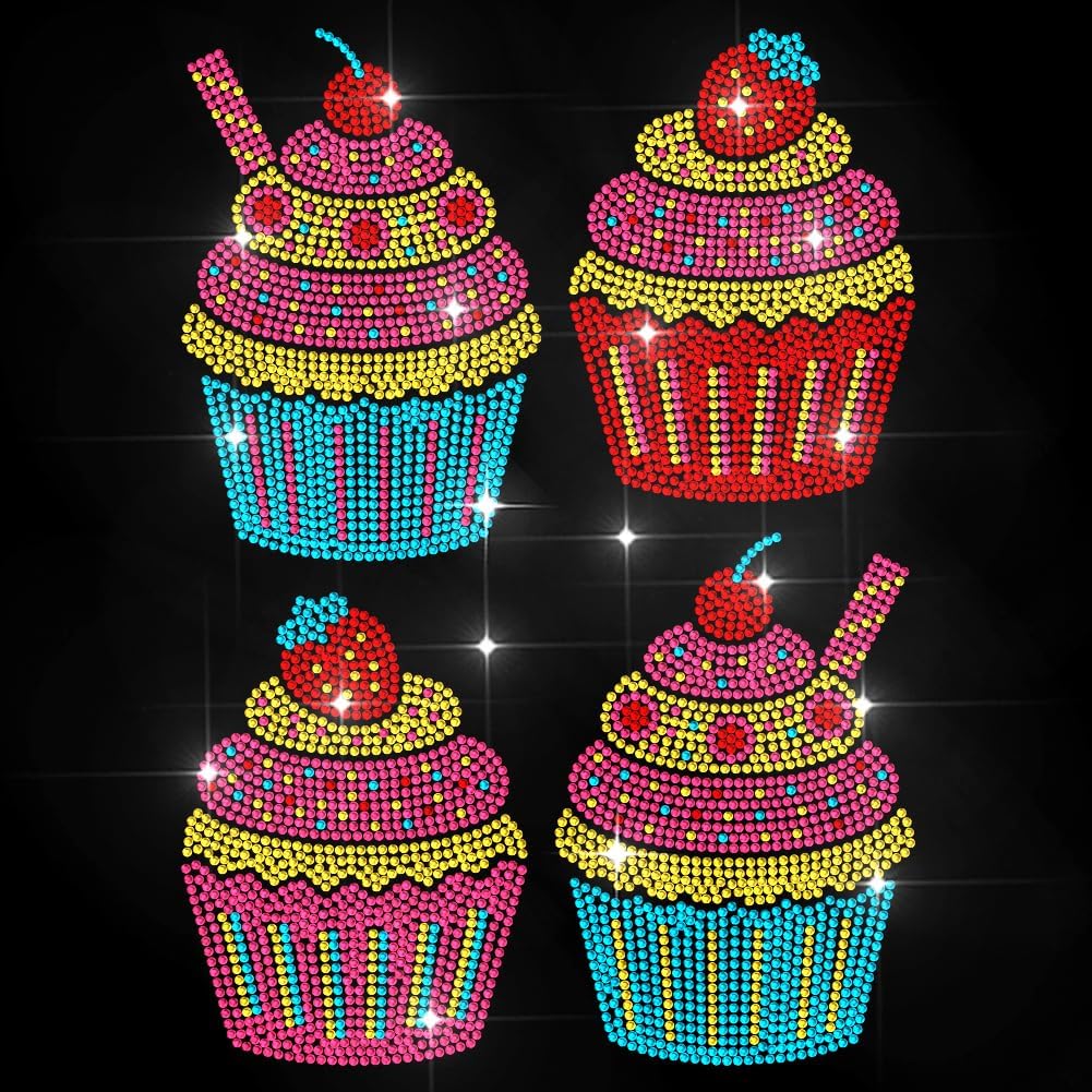 MAYJOYDIY Dessert Theme Rhinestone Iron on Hotfix Transfer Decal Cupcake Bling DIY Patch Clothing Repair Applique T-Shirt Vest Shoes Hat Jacket Decor DIY Accessories
