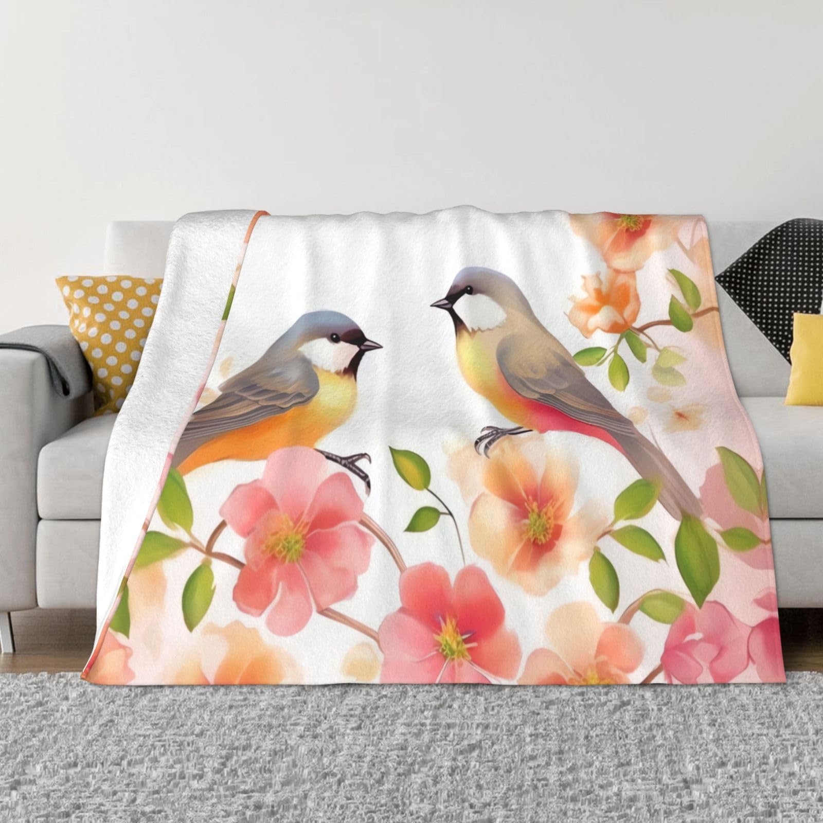 Couverture en micro polaire fleurie pour cocooning sur le canapé 203x152 cm