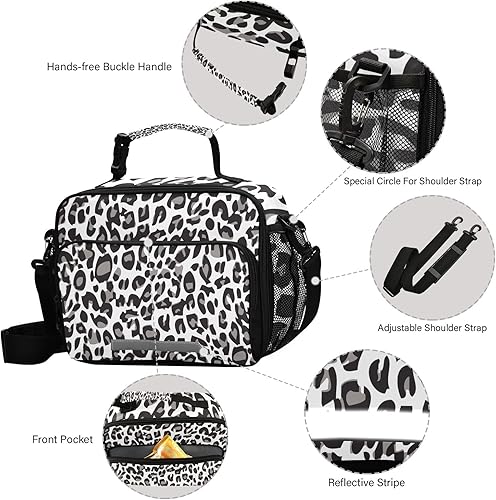 Miniatura 5 de Lonchera de leopardo blanco y negro para niñas y niños, bolsa térmica con aislamiento de camuflaje, bolsas de almuerzo reutilizables para la
