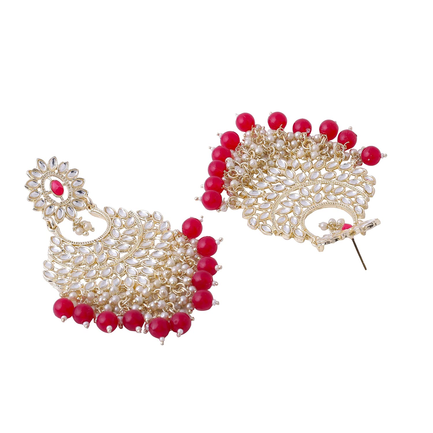 Kundan Chandbali Earrings for Women - Gold Plated Beads Drop