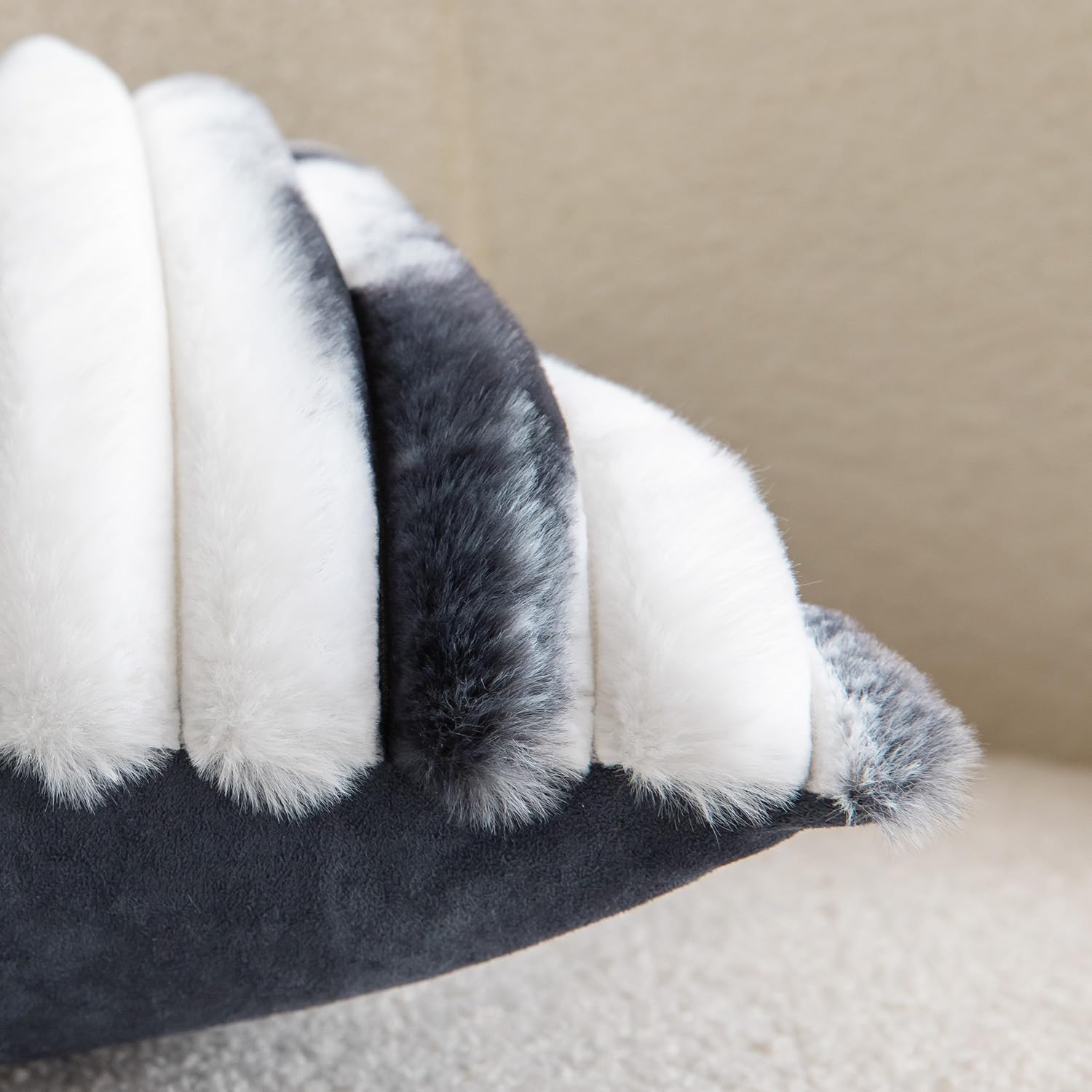 MADIZZ Set of 2 Faux Wool Plush Decorative Throw Pillow Covers 24x24 Inch Dark Blue White Fluffy Striped Soft Decorative Cushion Cover for Sofa Bedroom Pillow Shell