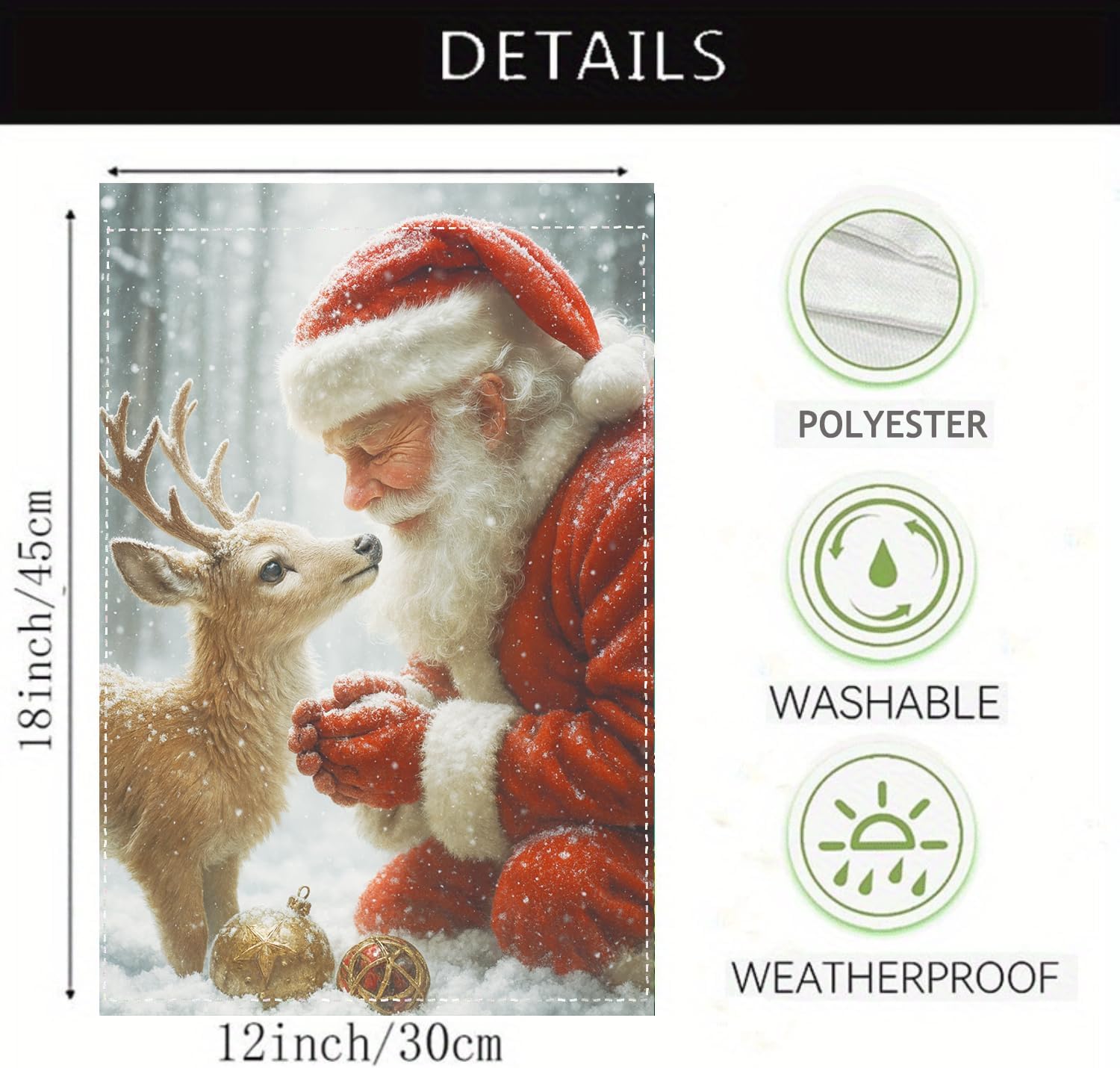 Reindeer Santa Christmas Garden Flag 12x18 Inch Double Sided Winter Yard Flag Outdoor Holiday Decor for Porch Lawn Garden - Image 4