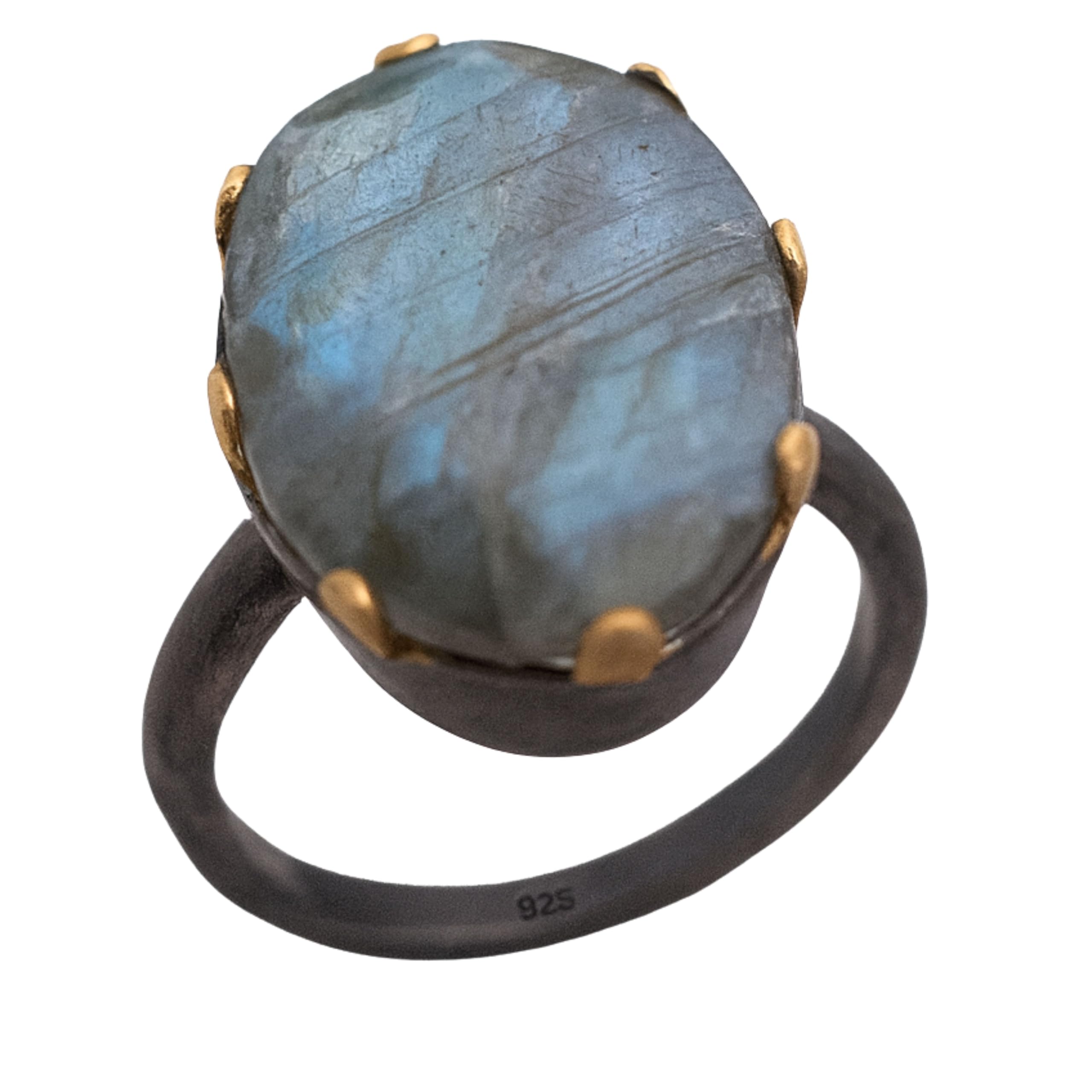 Anillo de cóctel de plata de ley con mezcla de metales y labradorita