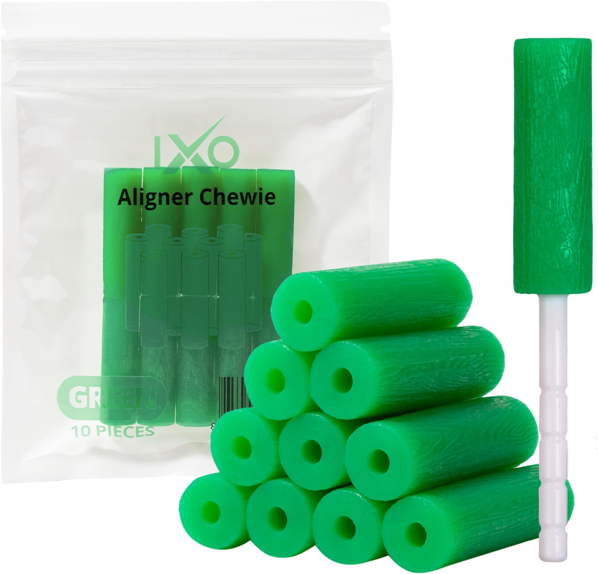 IXO Aligner Chewies for Invisalign Aligners - Chewies Invisalign Accessories - Aligner Chewies for Invisalign Trays, Orthodontic Chewies with 5 Aligner Seather Handles - 10 Seaters - Mint Scent