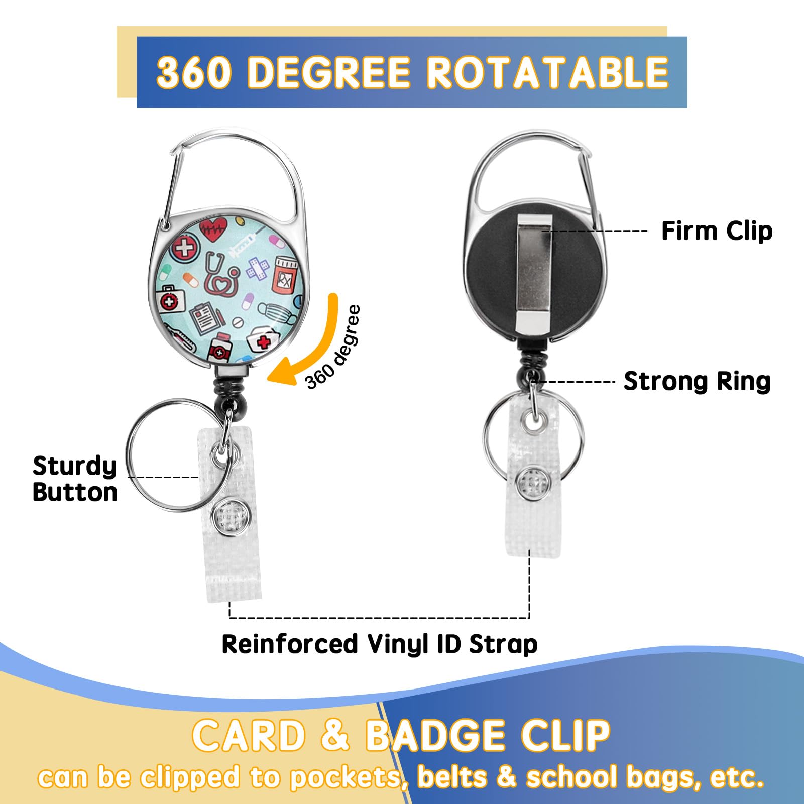 ID Badge Holder with Detachable Lanyard, Retractable Badge Reel, Removable ID Tag Clip, Neck Lanyard (Nurse Light Blue) - Image 3