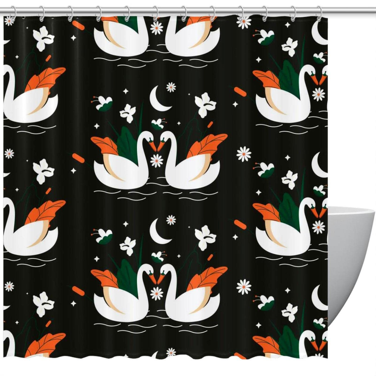 Rideau de douche cygne noir rideau salle de bain impermeable 183 cm