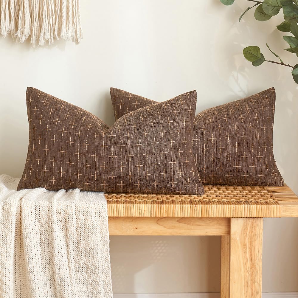 MIULEE Pack of 2 Decorative Burlap Linen Throw Pillow