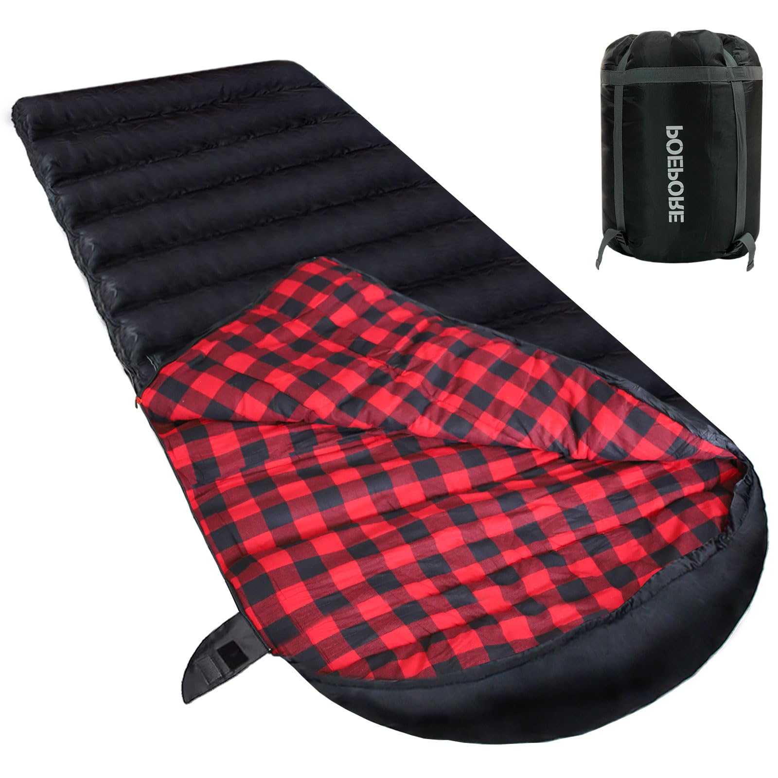 POEPORE 0 Degree Sleeping Bag 100% Cotton Flannel XXL Cold Weather Winter Oversized Sleeping Bag for Adults Camping Zero Degree Big and Tall with Compression Sack 20F : Sports & Outdoors