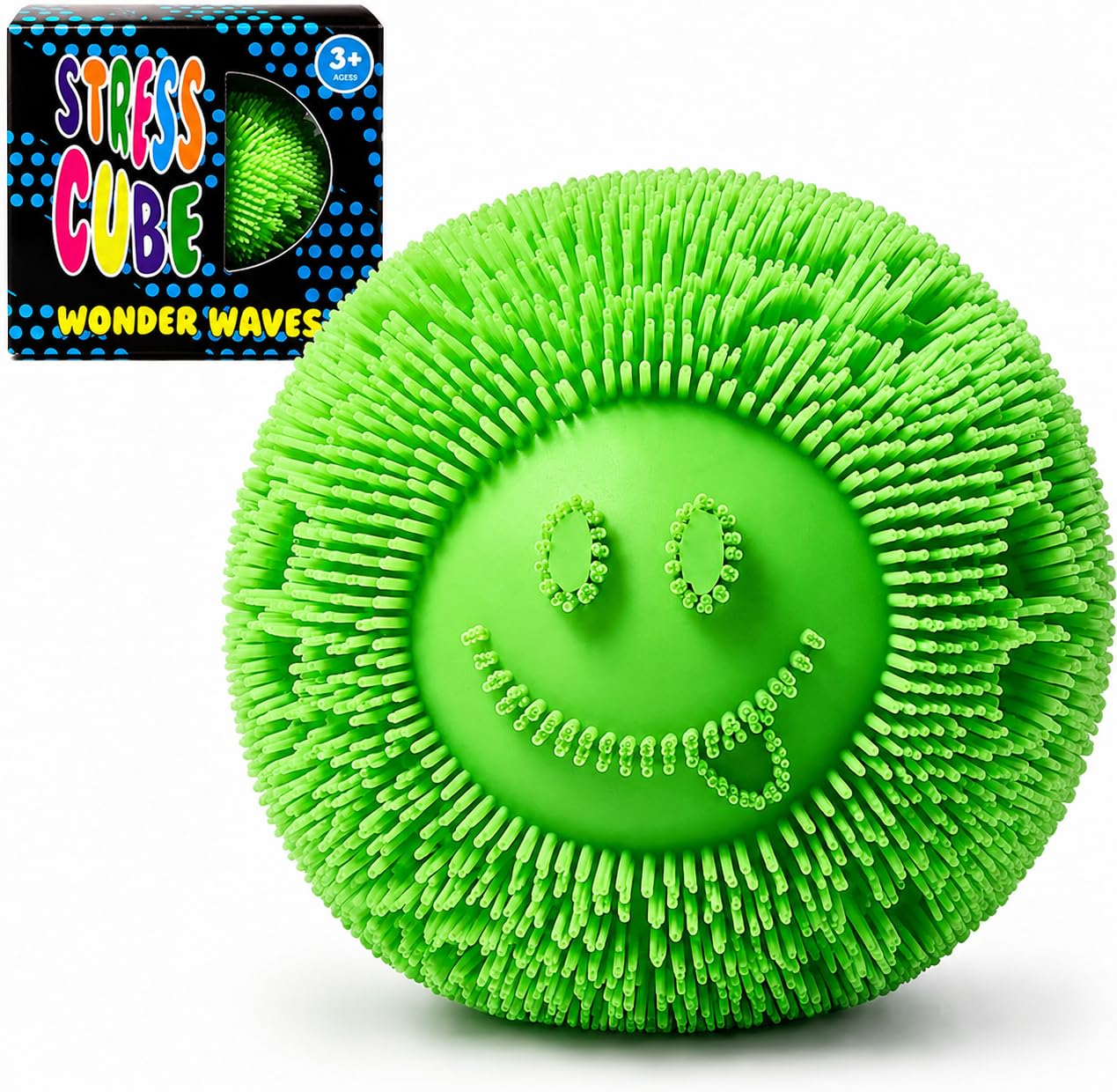 Fuzz Ball Squishy, Squishy Fidget Toys, Smiley Face Slow Rising Squishies Stress Balls, Stress Relief Malt Sugar Fuzz Balls Sensory Squeeze Toy for Kids Adults, Office, School, Home (green)
