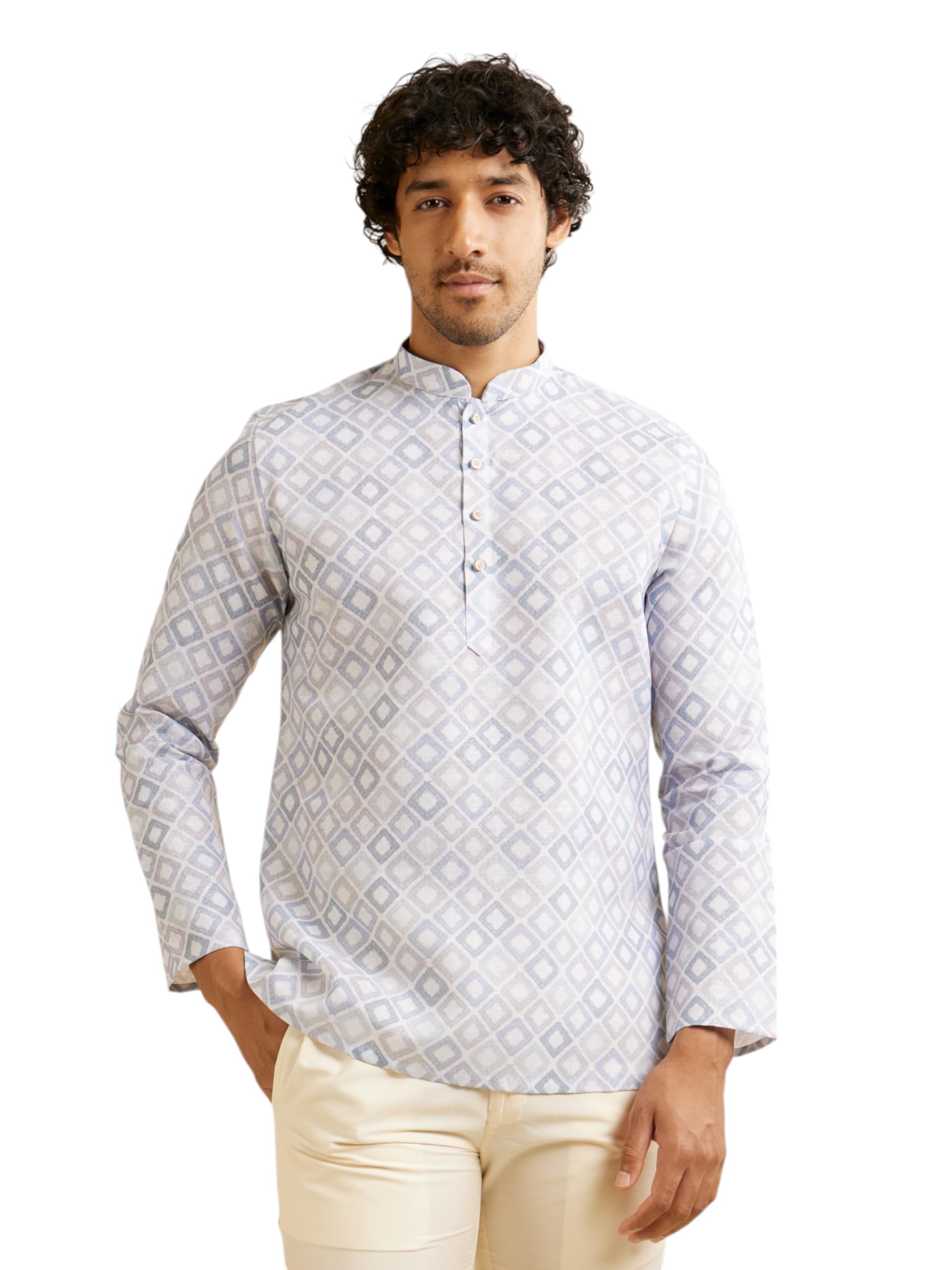 Men's Cotton Blend Grid Patterned Short Kurta (1pc)-image-15