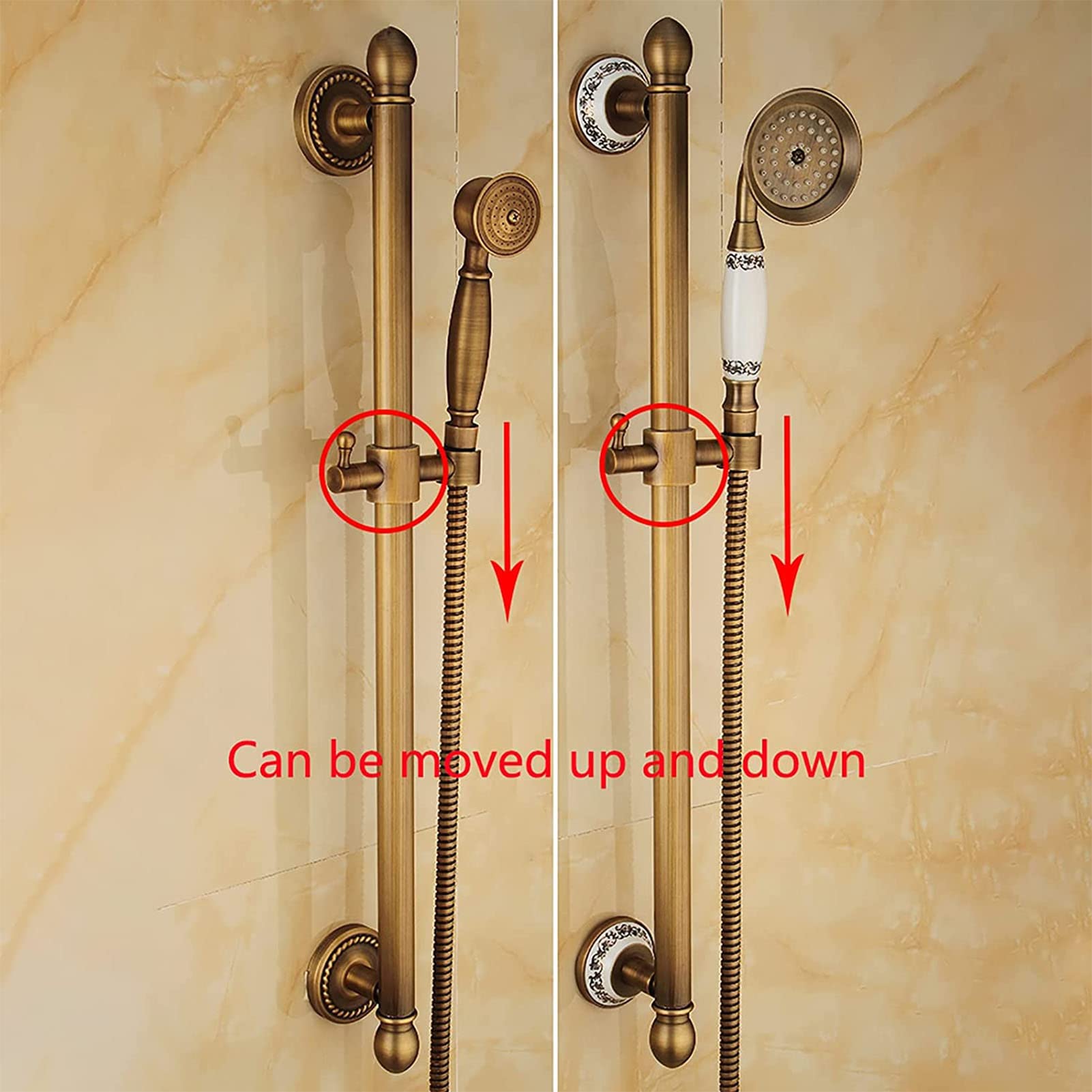 Saliscendi doccia con soffione, Ottone soffione doccia con tubo flessibile da 1,5 m, Supporto Doccia Muro Regolabile Saliscendi, kit doccia completo, doccia colonna,B