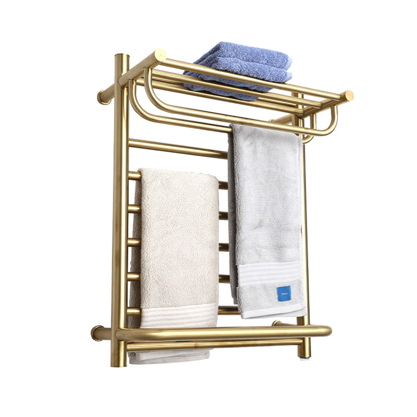 asdchZen Intelligent Electric With Top Shelf Wall Mounted Heated Towel Rail For Bathroom Stainless Steel Hardwired/Plug-In Heater Towel Rack