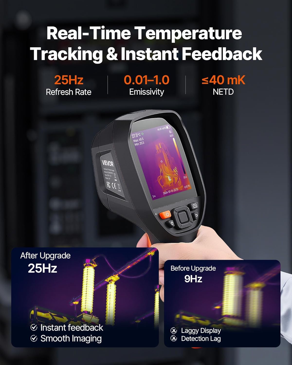 VEVOR Pro Thermal Imaging Camera, Upgraded 512 x 384 TISR Super Resolution, 3.45" LCD Infrared Thermal Imager with 2MP Visual Camera, 25HZ Refresh Rate, -4°F - 1022°F, 4 Image Modes & 7 Color Palettes