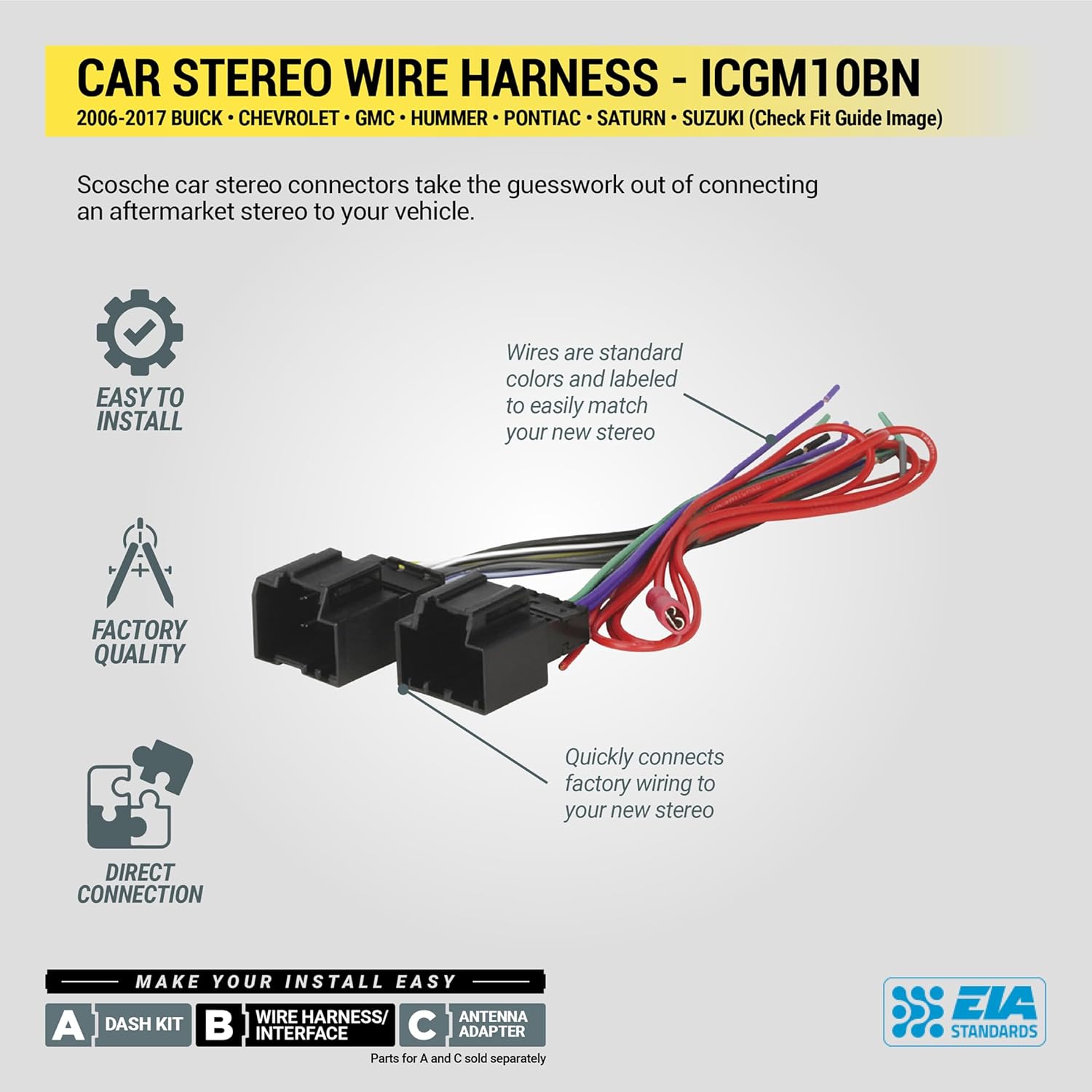 Scosche ICGM10BN Complete Double/Single DIN Stereo Installation Kit for Select Non-Amplified 2006-17 General Motors Vehicles - No Steering Wheel Remote - See Fit Guide in Images to Verify Your Vehicle