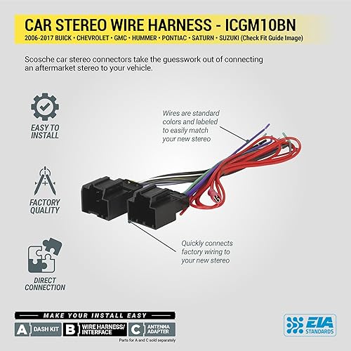 Miniatura 7 de SCOSCHE Instalar Centric ICGM10BN Compatible con Select GM 2006-17 LAN Double DIN Solución de instalación básica completa para instalar un estéreo