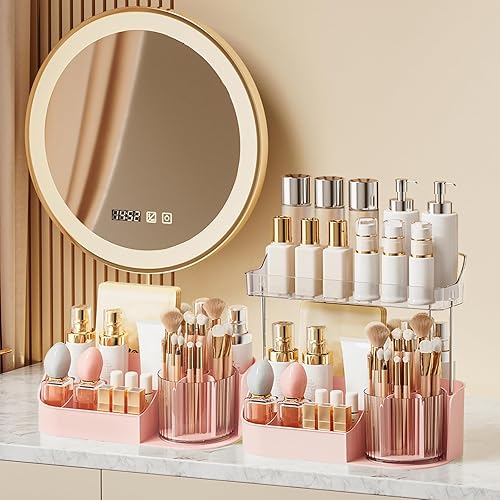 Miniatura 5 de DASITON Organizador de maquillaje de gran capacidad con soporte giratorio de 360 para brochas de maquillaje, organizador de almacenamiento para
