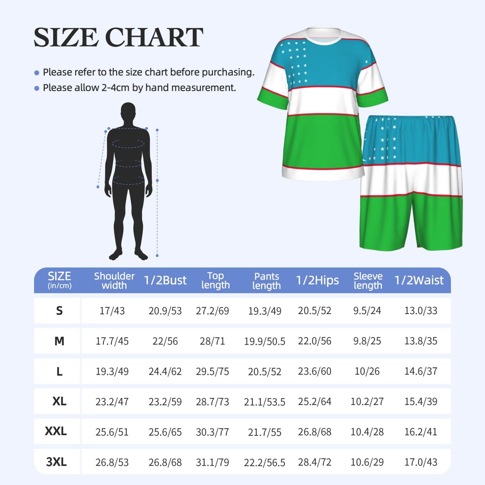 Set pigiama da uomo con stampa bandiera della Repubblica dell'Uzbekistan, comodo pigiama da uomo con pantaloncini, perfetto per le notti estive