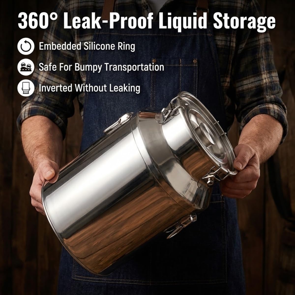 Jarra de Leche de Acero Inoxidable, 5-100L Cubo Sellado Bidón de Leche