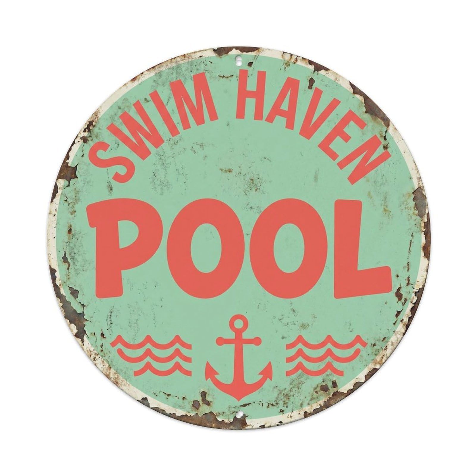 Yrnq Vintage Style Swim Haven Pool Vintage Metal Tin Sign Plaque Wall Decor For Cafe, Club, Garden Round Metal Poster 8X8inch