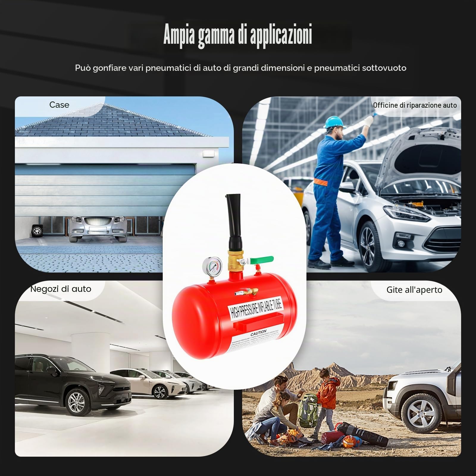 Serbatoio portatile per aria compressa 20L 1 MPa, Gonfiatore per pneumatici 5,28 galloni con manometro, Serbatoio per aria compressa 6-8 Bar 3mm acciaio, Gonfiatore portatile per pneumatici 10