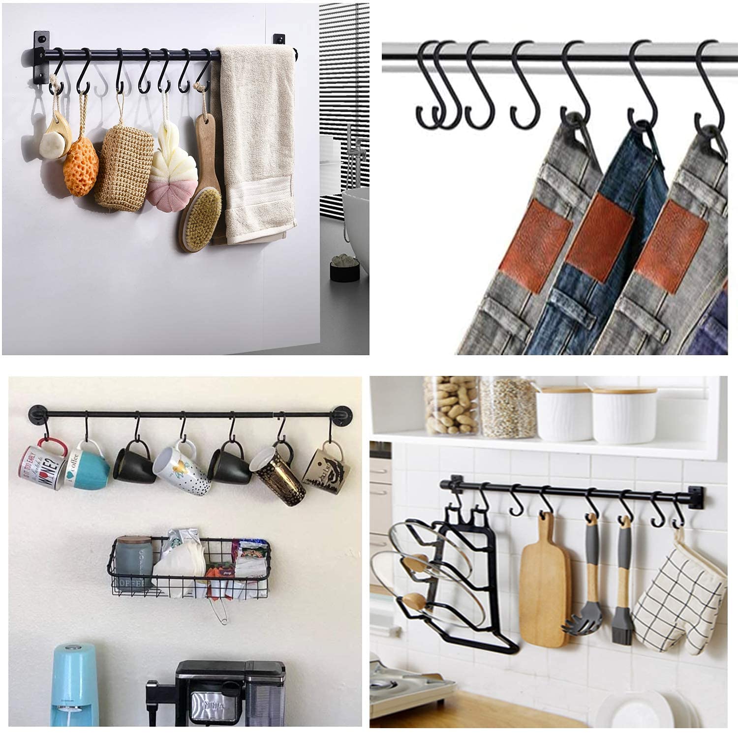 Ganchos en S resistentes, ganchos en forma de S, ganchos para colgar ollas y sartenes, plantas, tazas de café, ropa, bolsos, toallas en la cocina, dormitorio, oficina, jardín, baño, paquete de 2