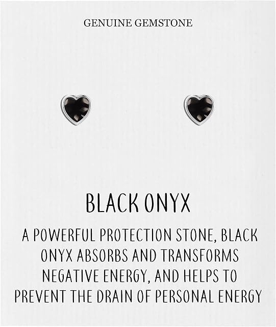Black Onyx Heart Stud Earrings with Quote Card
